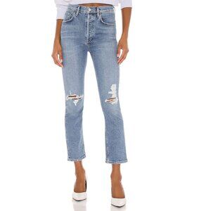 AGOLDE Riley High Rise Straight Crop Jeans in Whiplash Distressed Size 26